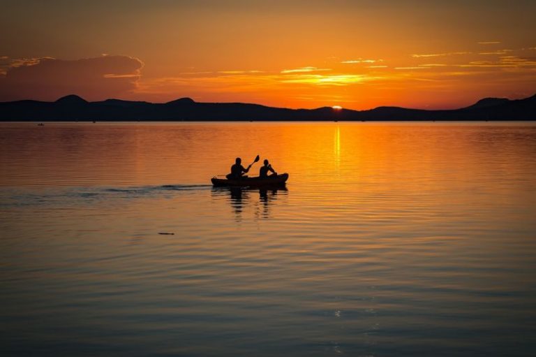 Rowing - lake balaton, sunset, lake